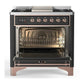 Ilve UM36FQNR3MGPLP Ilve Um36Fqnr3Mgplp Majestic Iii 36 Inch Dual Fuel Range With 6 Black Brass Burners And Griddle, Dual Function Burner Up To 25,000 Btu (Solid Door, Graphite Matte, Copper, Liquid Propane)