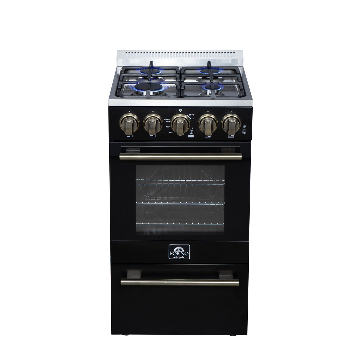 Forno FFSGS626520BLK Forno Lamazze 20 Inch Freestanding Gas Range In Black, Compact Design