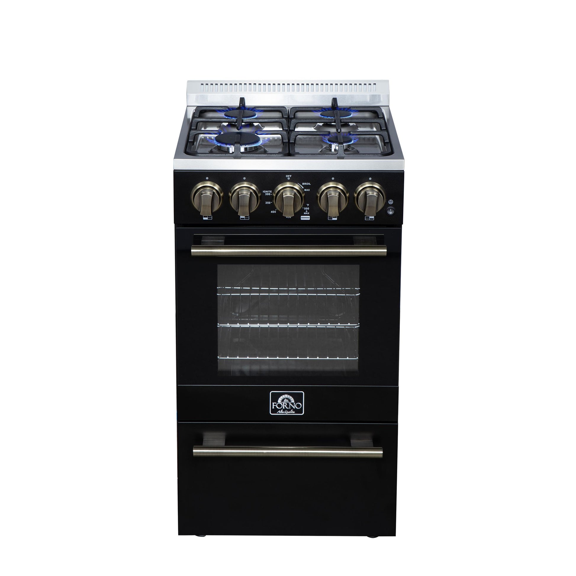 Forno FFSGS626520BLK Forno Lamazze 20 Inch Freestanding Gas Range In Black, Compact Design