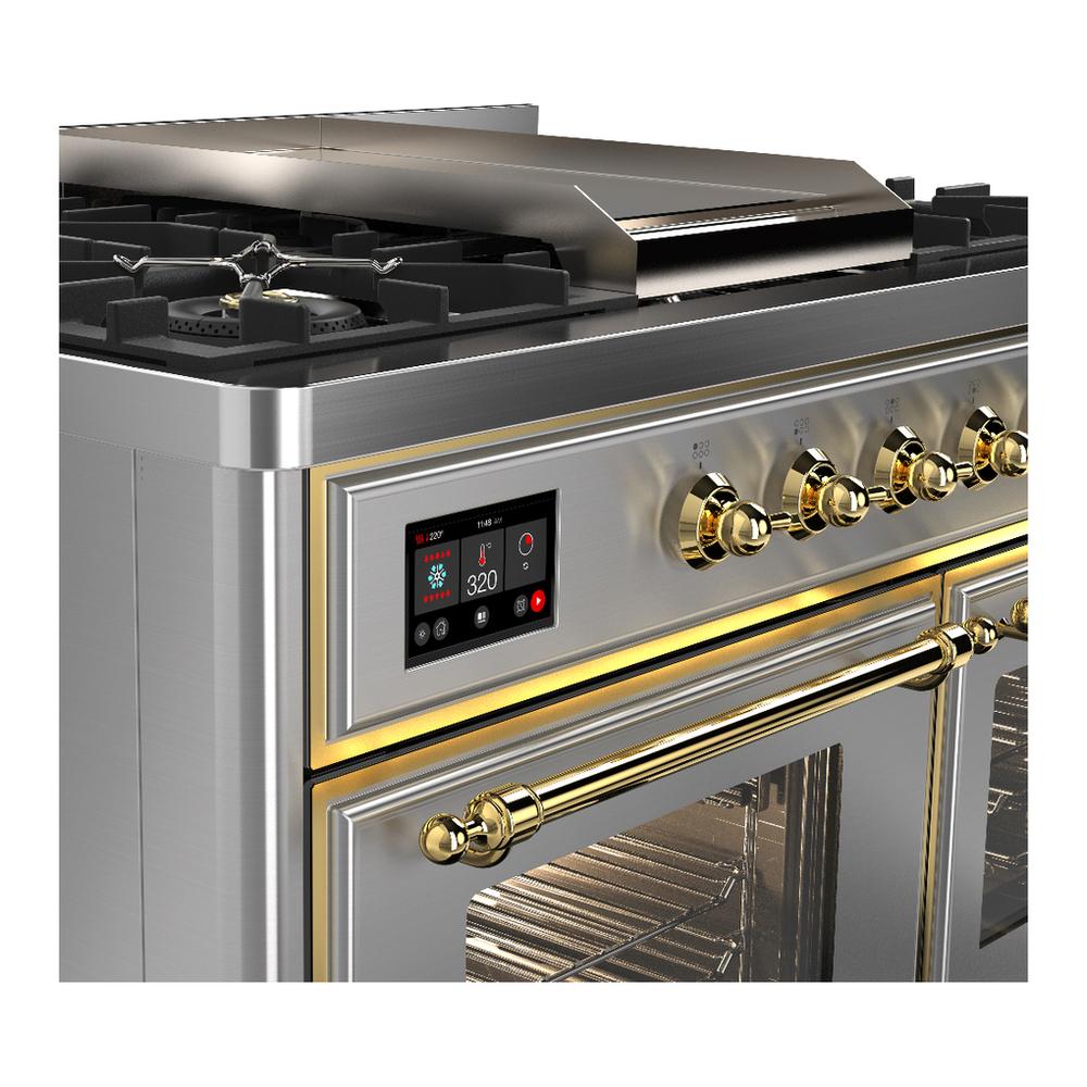 Ilve UMD40FNR3SSG Ilve Umd40Fnr3Ssg Majestic Iii 40 Inch Dual Fuel Range With 6 Burners And Griddle, Dual Function Burner Up To 25,000 Btu (Natural Gas, Triple Glass Door, Stainless Steel, Brass)