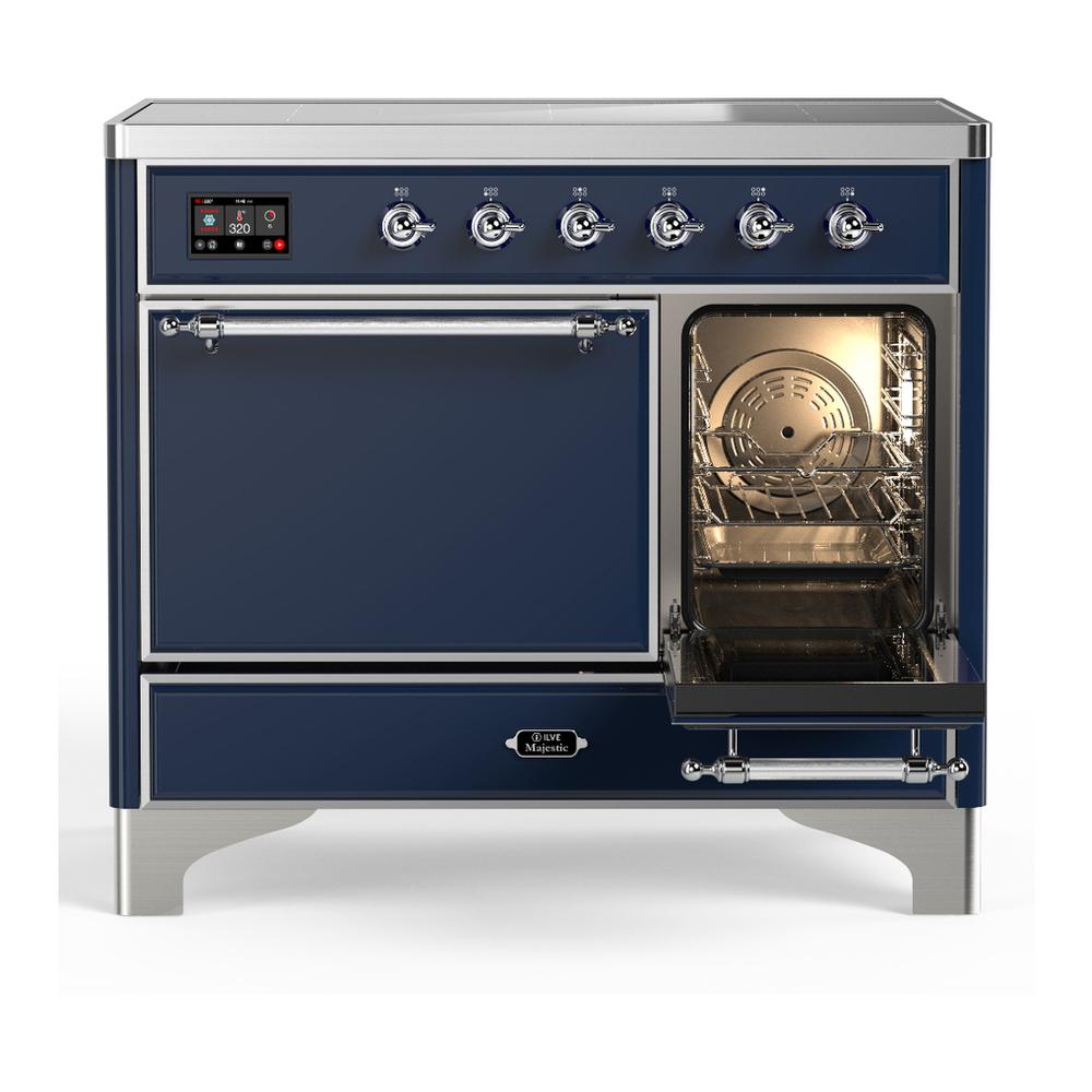 Ilve UMDIB40QNR3MBC Ilve Umdib40Qnr3Mbc Majestic Iii 40 Inch Induction Range With 6 Elements, 3.82 Cu. Ft. Total Oven Capacity (Solid Door, Midnight Blue, Chrome)