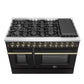 Forno FFSGS615648BLK Galiano 48-Inch Dual Fuel Range Black & Antique Brass Design With 8 Sealed Burners 107,000 Btu, 6.58 Cu. Ft. Double Ovens & Griddle
