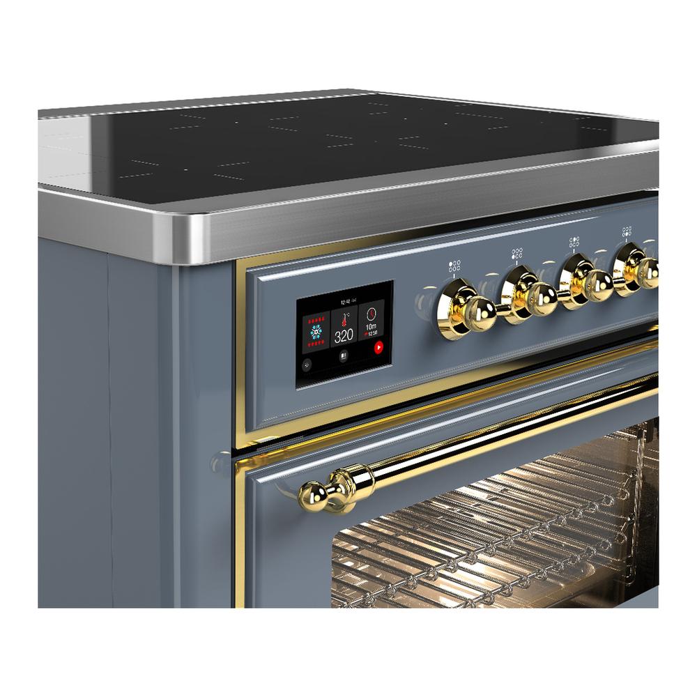 Ilve UMIB36NR3BGG Ilve Umib36Nr3Bgg Majestic Iii 36 Inch Induction Range With 6 Elements, 3.5 Cu. Ft. Total Oven Capacity (Triple Glass Door, Blue Grey, Brass)