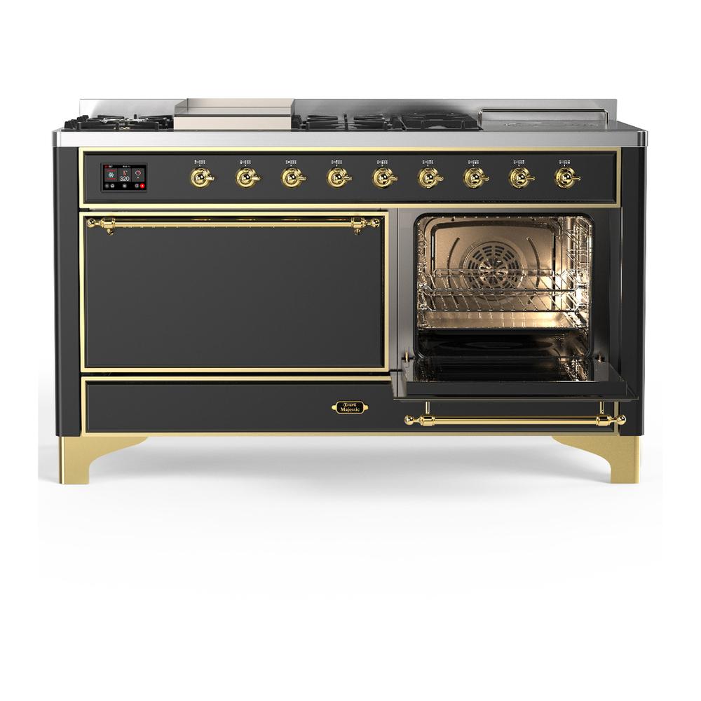 Ilve UM60FSQNR3MGGLP Ilve Um60Fsqnr3Mgglp Majestic Iii 60 Inch Dual Fuel Range With 7 Burners, Griddle And French Top, Dual Function Burner With Up To 25,000 Btu (Liquid Propane, Solid Door, Graphite Matte, Brass)