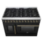 Forno FFSGS635648BLK Forno Galiano 48-Inch French Door Dual Fuel Range, Black & Antique Brass Design, 8 Sealed Burners - 107,000 Btu, Griddle, 6.58 Cu.Ft. Double Ovens