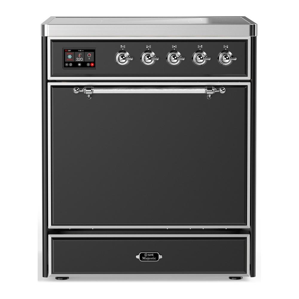 Ilve UMIB30QNR3MGC Ilve Umib30Qnr3Mgc Majestic Iii 30 Inch Induction Range With 4 Elements, 4 Cu. Ft. Oven Capacity (Solid Door, Graphite Matte, Chrome)