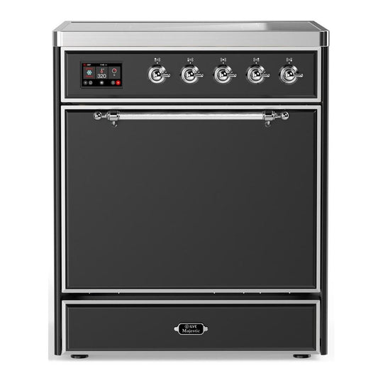 Ilve UMIB30QNR3MGC Ilve Umib30Qnr3Mgc Majestic Iii 30 Inch Induction Range With 4 Elements, 4 Cu. Ft. Oven Capacity (Solid Door, Graphite Matte, Chrome)