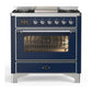 Ilve UM36FNR3MBC Ilve Um36Fnr3Mbc Majestic Iii 36 Inch Dual Fuel Range With 6 Black Brass Burners And Griddle, Dual Function Burner Up To 25,000 Btu (Triple Glass Door, Midnight Blue, Chrome, Natural Gas)