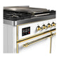 Ilve UMD40FQNR3WHGLP Ilve Umd40Fqnr3Whglp Majestic Iii 40 Inch Dual Fuel Range With 6 Burners And Griddle, Dual Function Burner Up To 25,000 Btu (Liquid Propane, Solid Door, White, Brass)