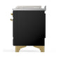 Ilve UM48FSNR3BKGLP Ilve Um48Fsnr3Bkglp Majestic Iii 48 Inch Dual Fuel Range With 5 Black Brass Burners, Griddle And French Top, Dual Function Burner Up To 25,000 Btu (Liquid Propane, Triple Glass Door, Glossy Black, Brass)