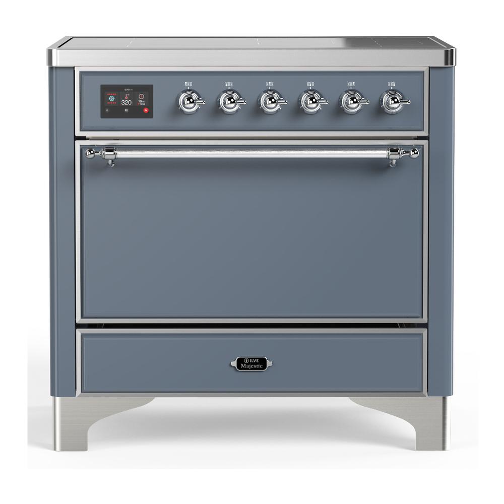 Ilve UMIB36QNR3BGC Ilve Umib36Qnr3Bgc Majestic Iii 36 Inch Induction Range With 6 Elements, 3.5 Cu. Ft. Total Oven Capacity (Solid Door, Blue Grey, Chrome)