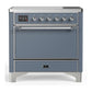 Ilve UMIB36QNR3BGC Ilve Umib36Qnr3Bgc Majestic Iii 36 Inch Induction Range With 6 Elements, 3.5 Cu. Ft. Total Oven Capacity (Solid Door, Blue Grey, Chrome)