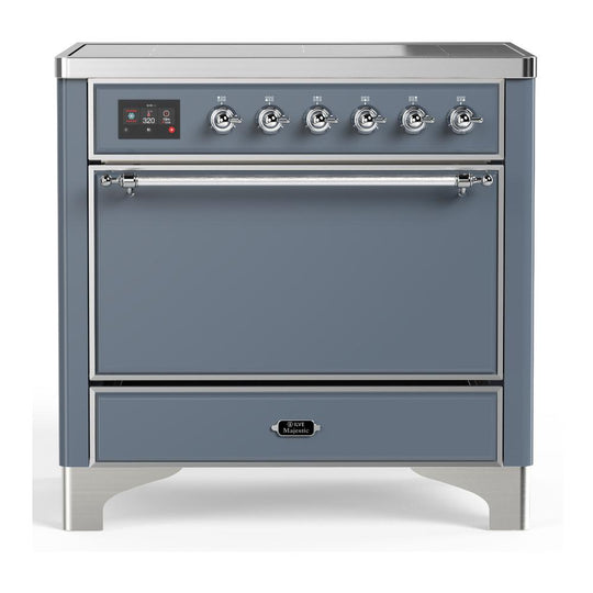 Ilve UMIB36QNR3BGC Ilve Umib36Qnr3Bgc Majestic Iii 36 Inch Induction Range With 6 Elements, 3.5 Cu. Ft. Total Oven Capacity (Solid Door, Blue Grey, Chrome)