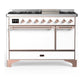 Ilve UM48FQNR3WHPLP Ilve Um48Fqnr3Whplp Majestic Iii 48 Inch Dual Fuel Range With 8 Burners And Griddle, Dual Function Burner Up To 25,000 Btu (Liquid Propane, Solid Door, White, Copper)