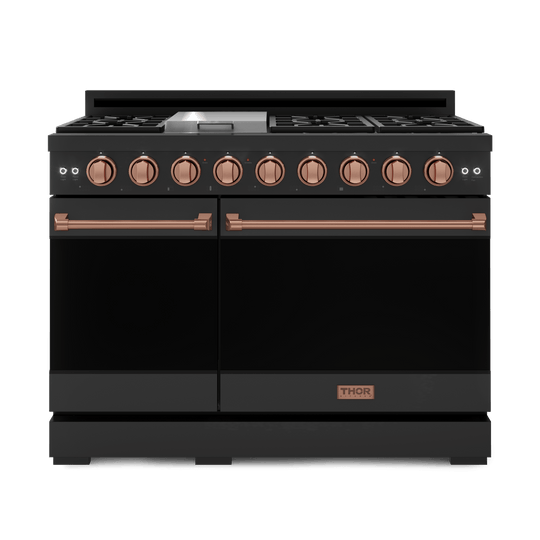 Thor Kitchen RSG48EBRSG 48 Inch Professional Gas Range With Tilt Panel Touch Control In Black/Rose Gold Gordon Ramsay Series - Rsg48Eb-Rsg