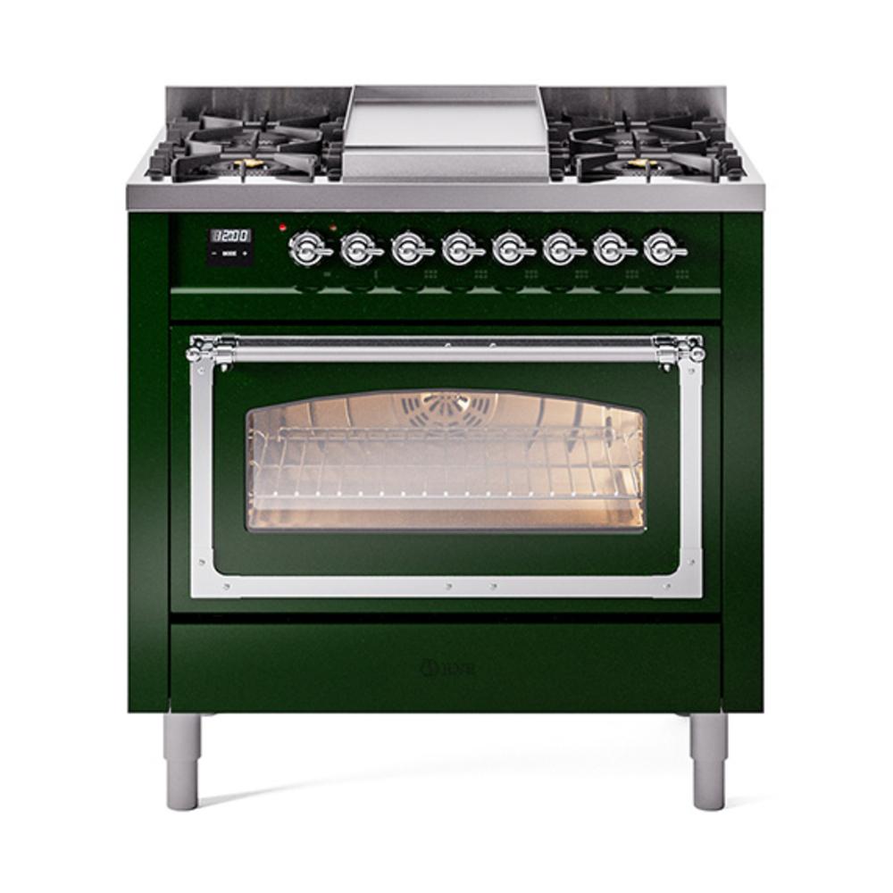Ilve UN36FNMPEGCLP Ilve Un36Fnmpegclp Nostalgie Ii Noblesse 36" Dual Fuel Range (Liquid Propane, Triple Glass Door, Emerald Green, Chrome)