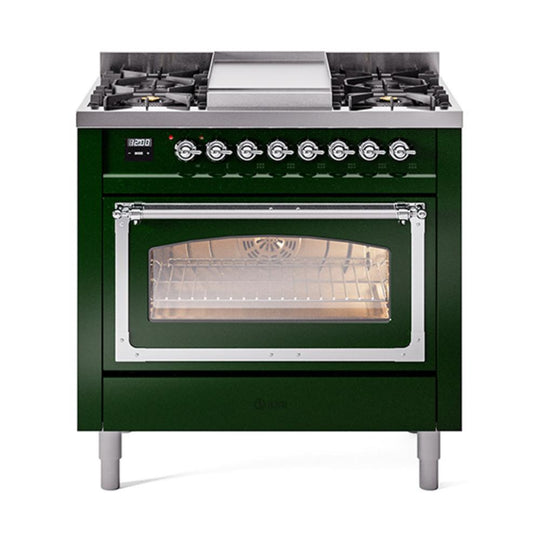 Ilve UN36FNMPEGCLP Ilve Un36Fnmpegclp Nostalgie Ii Noblesse 36" Dual Fuel Range (Liquid Propane, Triple Glass Door, Emerald Green, Chrome)
