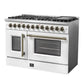 Forno FFSGS635648WHT Forno Galiano 48-Inch French Door Dual Fuel Range, White & Antique Brass Design, 8 Sealed Burners - 107,000 Btu, Griddle, 6.58 Cu.Ft. Double Ovens