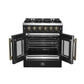Forno FFSGS644430BLK Forno Galiano 30-Inch French Door Gas Range Black And Antique Brass Design, 5 Sealed Burners 68,000 Btu, 4.32 Cu.Ft. Convection Oven