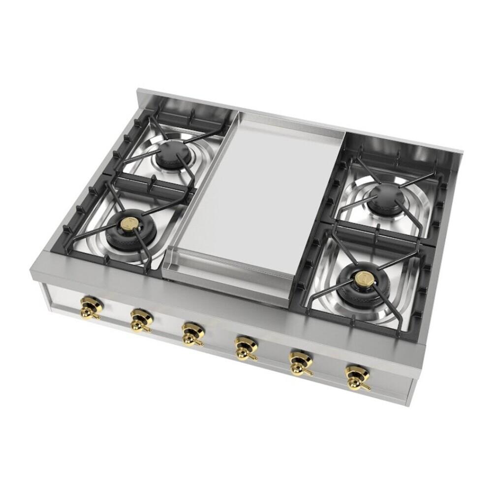Ilve UHCP36FNSSGLP Ilve Uhcp36Fnssglp Nostalgie Ii 36 Inch Built-In Gas Rangetop With 6 Burners And Griddle, In Stainless Steel (Liquid Propane, Brass)