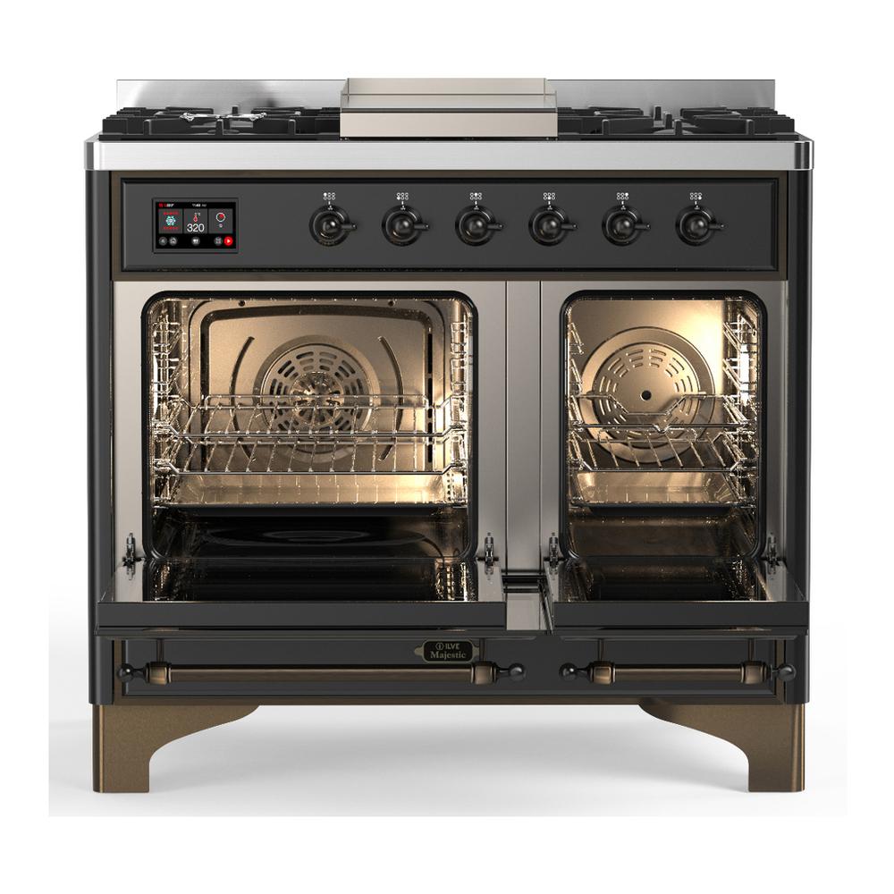 Ilve UMD40FNR3MGBLP Ilve Umd40Fnr3Mgblp Majestic Iii 40 Inch Dual Fuel Range With 6 Burners And Griddle, Dual Function Burner Up To 25,000 Btu (Liquid Propane, Triple Glass Door, Graphite Matte, Burnished)