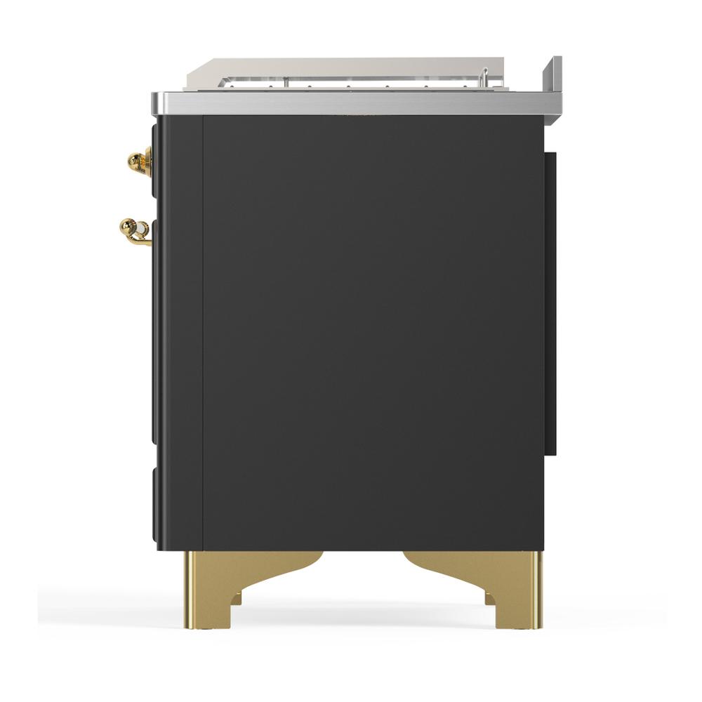 Ilve UM48FSQNR3MGGLP Ilve Um48Fsqnr3Mgglp Majestic Iii 48 Inch Dual Fuel Range With 5 Black Brass Burners, Griddle And French Top, Dual Function Burner Up To 25,000 Btu (Liquid Propane, Solid Door, Graphite Matte, Brass)