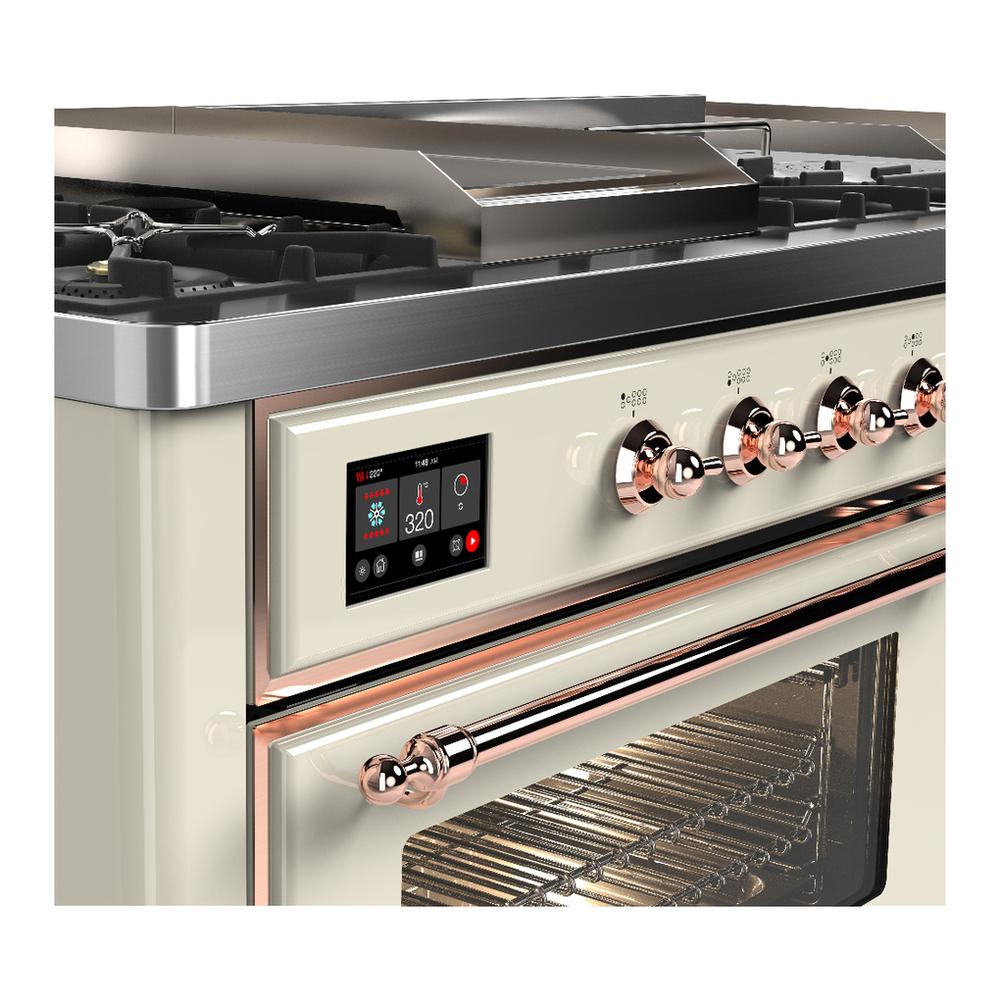 Ilve UM60FSNR3AWPLP Ilve Um60Fsnr3Awplp Majestic Iii 60 Inch Dual Fuel Range With 7 Burners, Griddle And French Top, Dual Function Burner With Up To 25,000 Btu (Liquid Propane, Triple Glass Door, Antique White, Copper)