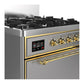 Ilve UM30QNR3SSG Ilve Um30Qnr3Ssg Majestic Iii 30 Inch Dual Fuel Range With 5 Black Brass Burners, Dual Function Burner Up To 25,000 Btu (Natural Gas, Solid Door, Stainless Steel, Brass)