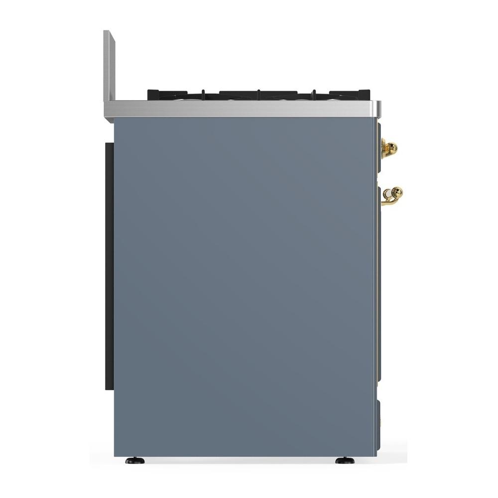 Ilve UM30QNR3BGGLP Ilve Um30Qnr3Bgglp Majestic Iii 30 Inch Dual Fuel Range With 5 Black Brass Burners, Dual Function Burner Up To 25,000 Btu (Liquid Propane, Solid Door, Blue Grey, Brass)