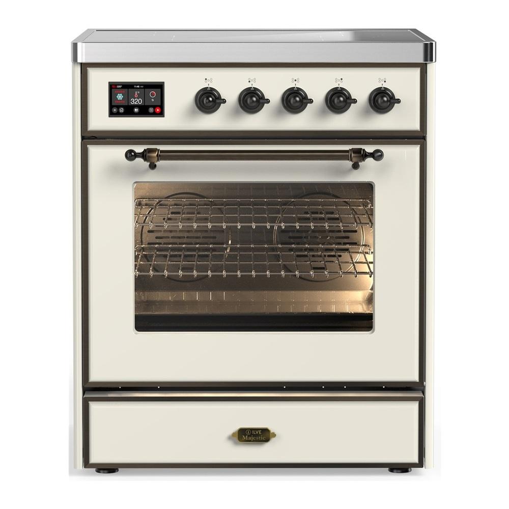 Ilve UMIB30NR3AWB Ilve Umib30Nr3Awb Majestic Iii 30 Inch Induction Range With 4 Elements, 4 Cu. Ft. Oven Capacity (Triple Glass Door, Antique White, Burnished)