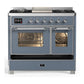 Ilve UMD40FNR3BGC Ilve Umd40Fnr3Bgc Majestic Iii 40 Inch Dual Fuel Range With 6 Burners And Griddle, Dual Function Burner Up To 25,000 Btu (Natural Gas, Triple Glass Door, Blue Grey, Chrome)