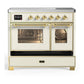 Ilve UMDIB40NR3AWG Ilve Umdib40Nr3Awg Majestic Iii 40 Inch Induction Range With 6 Elements, 3.82 Cu. Ft. Total Oven Capacity (Triple Glass Door, Antique White, Brass)