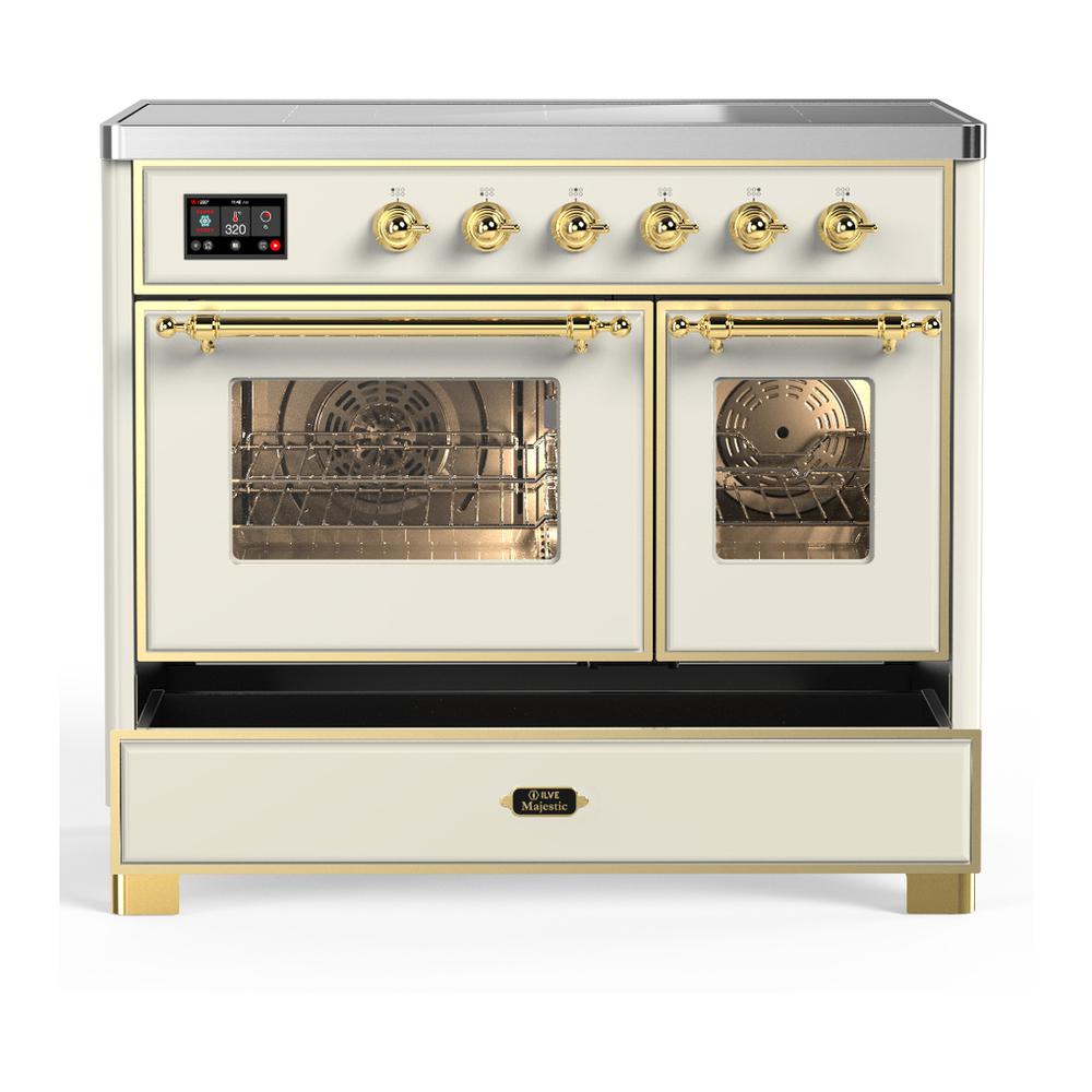 Ilve UMDIB40NR3AWG Ilve Umdib40Nr3Awg Majestic Iii 40 Inch Induction Range With 6 Elements, 3.82 Cu. Ft. Total Oven Capacity (Triple Glass Door, Antique White, Brass)