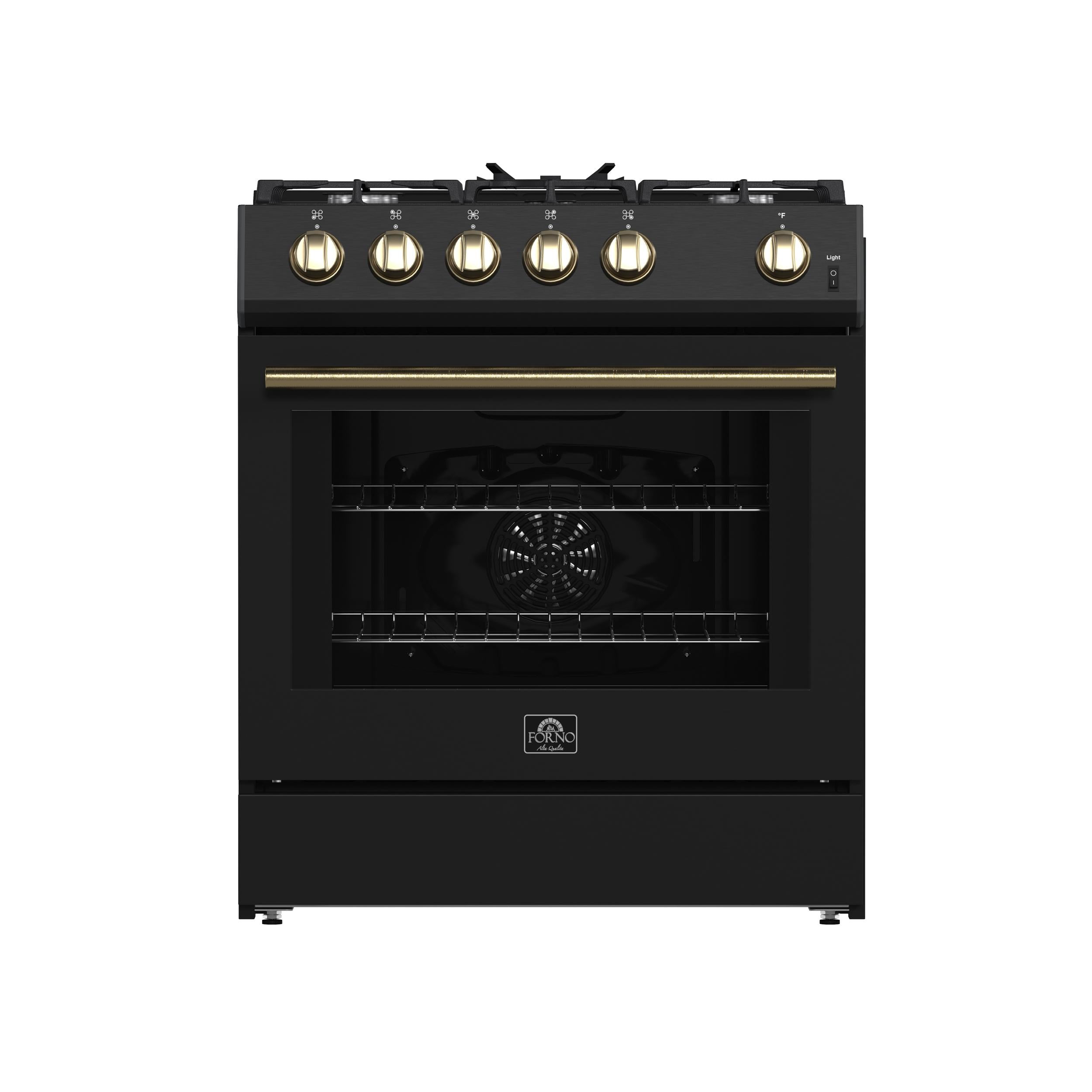 Forno FFSGS111630BLK Forno Leonardo Espresso 30-Inch Black Gas Range, 5 Burners, 39,500 Btu, 5 Cu.Ft Convection Oven
