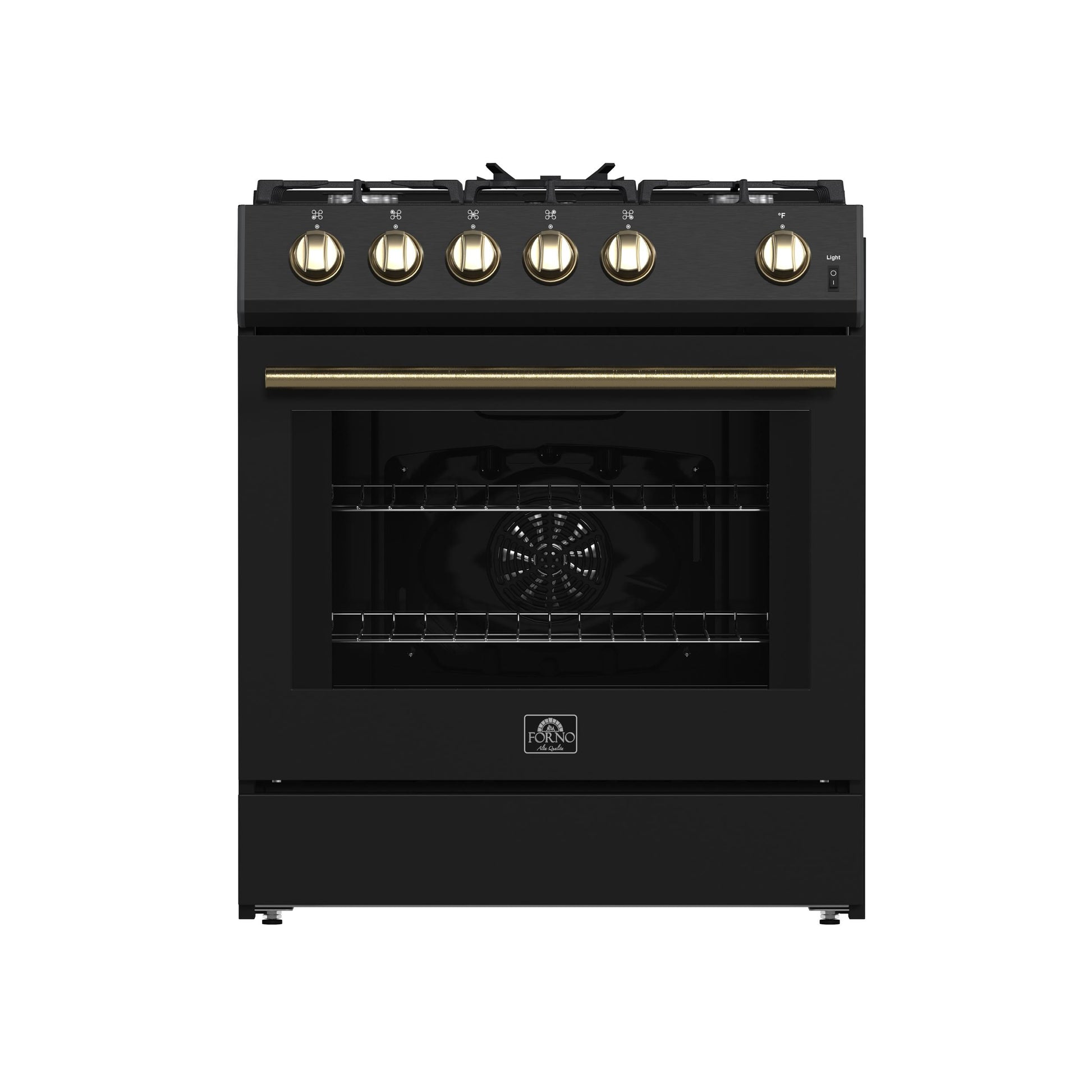 Forno FFSGS111630BLK Forno Leonardo Espresso 30-Inch Black Gas Range, 5 Burners, 39,500 Btu, 5 Cu.Ft Convection Oven