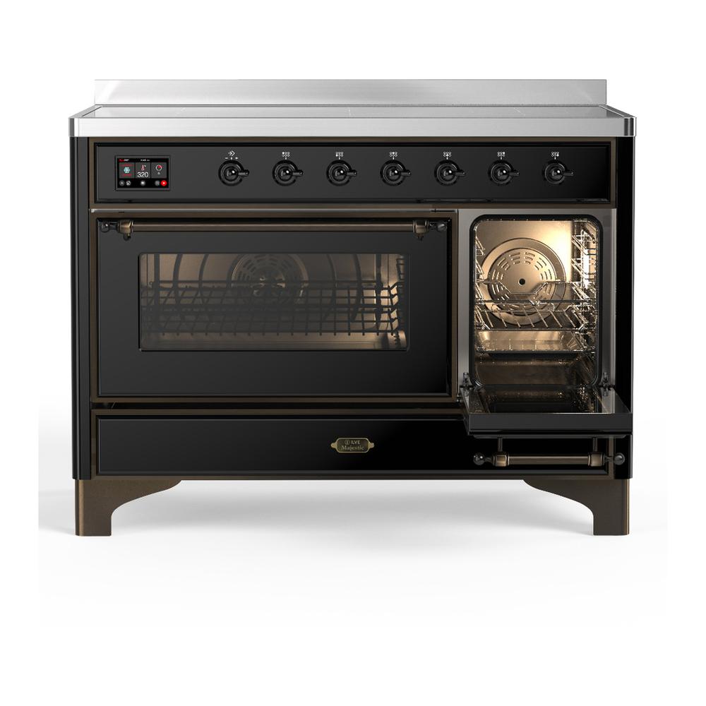 Ilve UMIB48NR3BKB Ilve Umib48Nr3Bkb Majestic Iii 48 Inch Induction Range With 6 Elements, 5.02 Cu. Ft. Total Oven Capacity (Triple Glass Door, Glossy Black, Burnished)