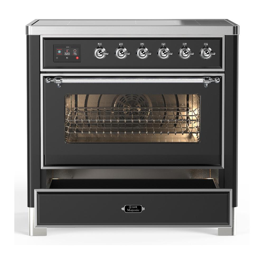 Ilve UMIB36NR3MGC Ilve Umib36Nr3Mgc Majestic Iii 36 Inch Induction Range With 6 Elements, 3.5 Cu. Ft. Total Oven Capacity (Triple Glass Door, Graphite Matte, Chrome)