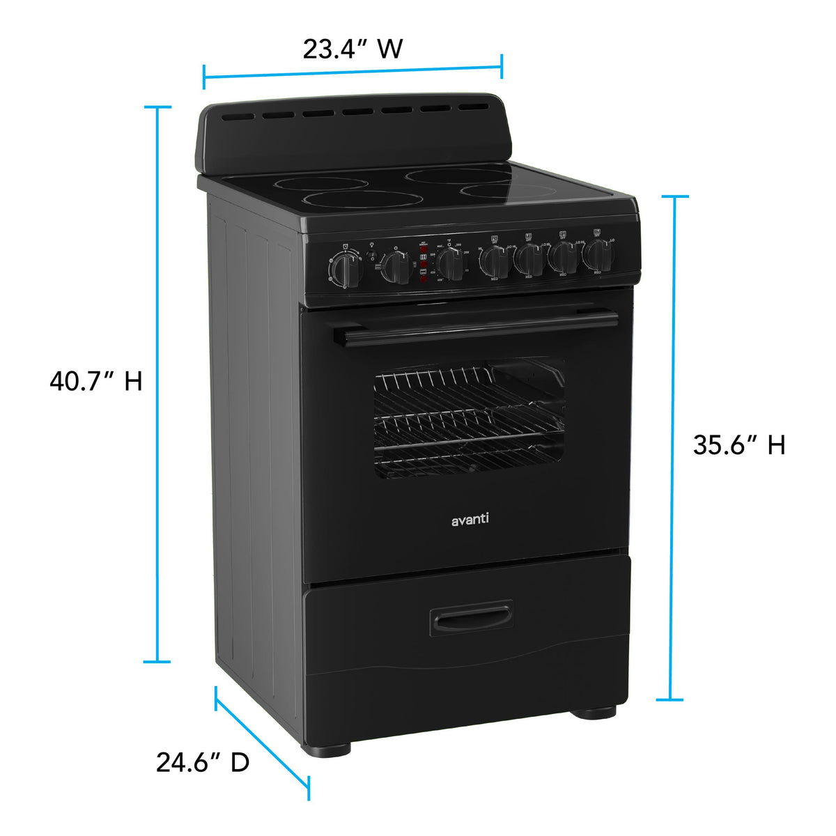 Avanti CERU240P1B Avanti 24-Inch Freestanding Electric Range With Ceramic Glass Cooktop, In Black (Ceru240P1B)