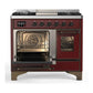 Ilve UMD40FNR3BUB Ilve Umd40Fnr3Bub Majestic Iii 40 Inch Dual Fuel Range With 6 Burners And Griddle, Dual Function Burner Up To 25,000 Btu (Natural Gas, Triple Glass Door, Burgundy, Burnished)