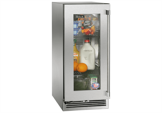 Perlick HP15RO43RL 15" Signature Series Outdoor Refrigerator With Stainless Steel Glass Door, Hinge Right, With Lock