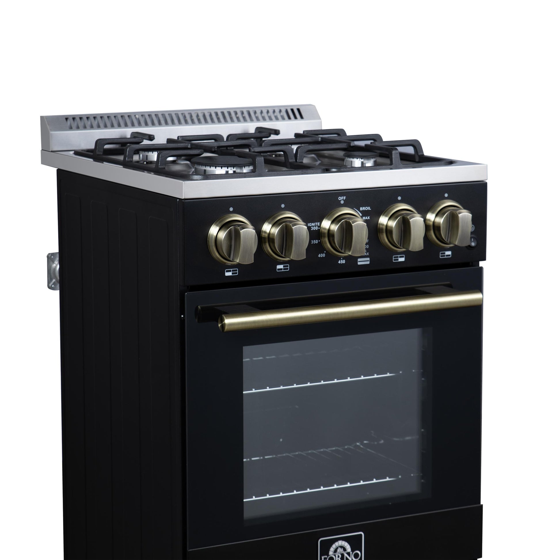 Forno FFSGS626520BLK Forno Lamazze 20 Inch Freestanding Gas Range In Black, Compact Design