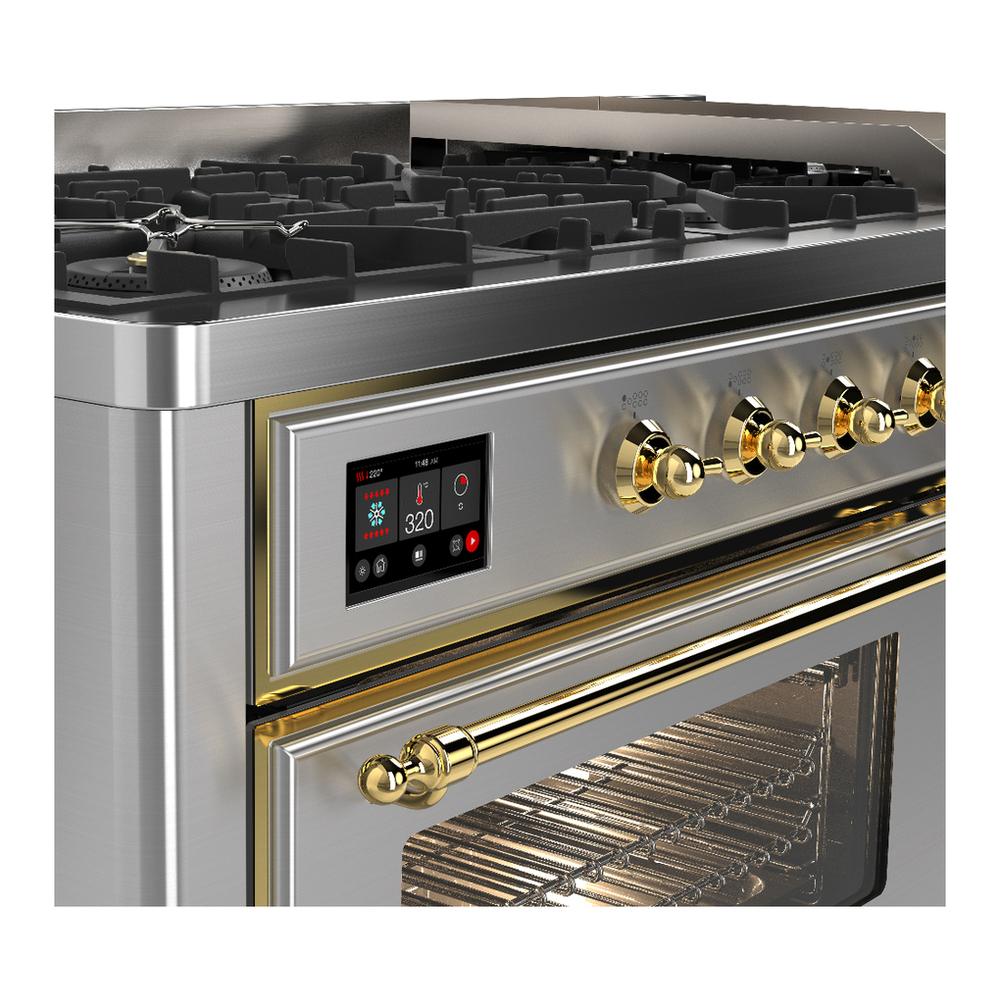Ilve UM60FNR3SSG Ilve Um60Fnr3Ssg Majestic Iii 60 Inch Dual Fuel Range With 9 Burners And Griddle, Dual Function Burner Up To 25,000 Btu (Natural Gas, Triple Glass Door, Stainless Steel, Brass)