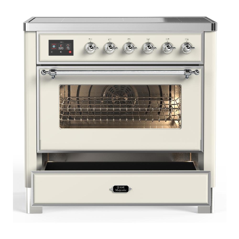 Ilve UMIB36NR3AWC Ilve Umib36Nr3Awc Majestic Iii 36 Inch Induction Range With 6 Elements, 3.5 Cu. Ft. Total Oven Capacity (Triple Glass Door, Antique White, Chrome)