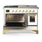Ilve UM48FSNR3WHGLP Ilve Um48Fsnr3Whglp Majestic Iii 48 Inch Dual Fuel Range With 5 Black Brass Burners, Griddle And French Top, Dual Function Burner Up To 25,000 Btu (Liquid Propane, Triple Glass Door, White, Brass)