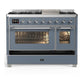 Ilve UM48FNR3BGCLP Ilve Um48Fnr3Bgclp Majestic Iii 48 Inch Dual Fuel Range With 8 Burners And Griddle, Dual Function Burner Up To 25,000 Btu (Liquid Propane, Triple Glass Door, Blue Grey, Chrome)