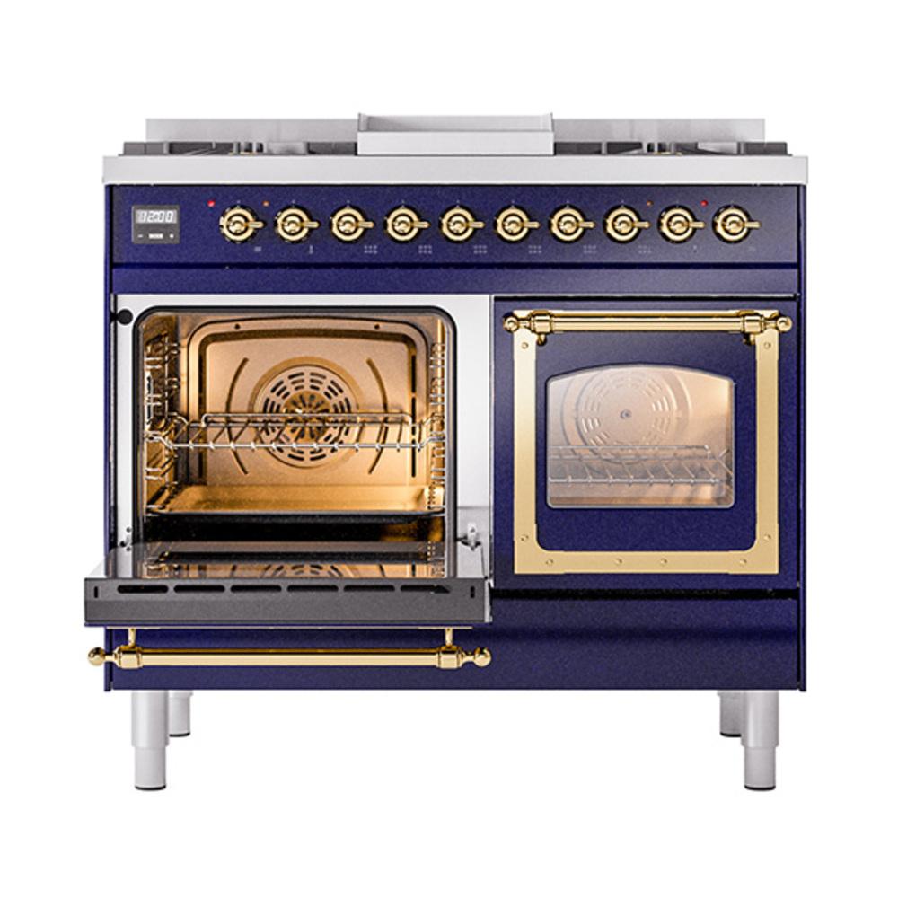 Ilve UND40FNMPMBGLP Ilve Und40Fnmpmbglp Nostalgie Ii Noblesse 40" Dual Fuel Range (Liquid Propane, Triple Glass Door, Midnight Blue, Brass)