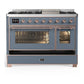 Ilve UM48FNR3BGP Ilve Um48Fnr3Bgp Majestic Iii 48 Inch Dual Fuel Range With 8 Burners And Griddle, Dual Function Burner Up To 25,000 Btu (Natural Gas, Triple Glass Door, Blue Grey, Copper)