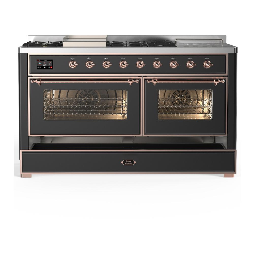Ilve UM60FSNR3MGPLP Ilve Um60Fsnr3Mgplp Majestic Iii 60 Inch Dual Fuel Range With 7 Burners, Griddle And French Top, Dual Function Burner With Up To 25,000 Btu (Liquid Propane, Triple Glass Door, Graphite Matte, Copper)