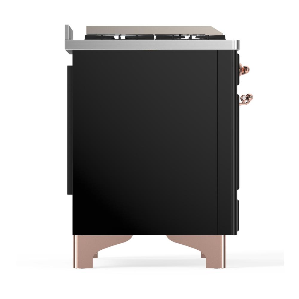 Ilve UM48FSQNR3BKPLP Ilve Um48Fsqnr3Bkplp Majestic Iii 48 Inch Dual Fuel Range With 5 Black Brass Burners, Griddle And French Top, Dual Function Burner Up To 25,000 Btu (Liquid Propane, Solid Door, Glossy Black, Copper)