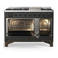 Ilve UM48FQNR3MGB Ilve Um48Fqnr3Mgb Majestic Iii 48 Inch Dual Fuel Range With 8 Burners And Griddle, Dual Function Burner Up To 25,000 Btu (Natural Gas, Solid Door, Graphite Matte, Burnished)